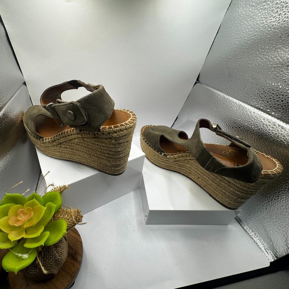 Olive Green Espadrille Wedge Sandals Platform Ankle Strap Heels